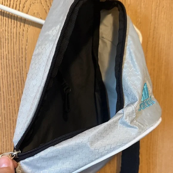Adidas Light Gray Sling Belt Bag with Blue Logo - Picture 2 of 2
